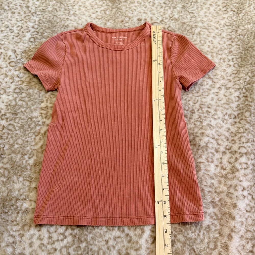 American Eagle Ribbed Short Sleeve Tee Rose Terracotta Women Size XS Slim Fit - Picture 4 of 5